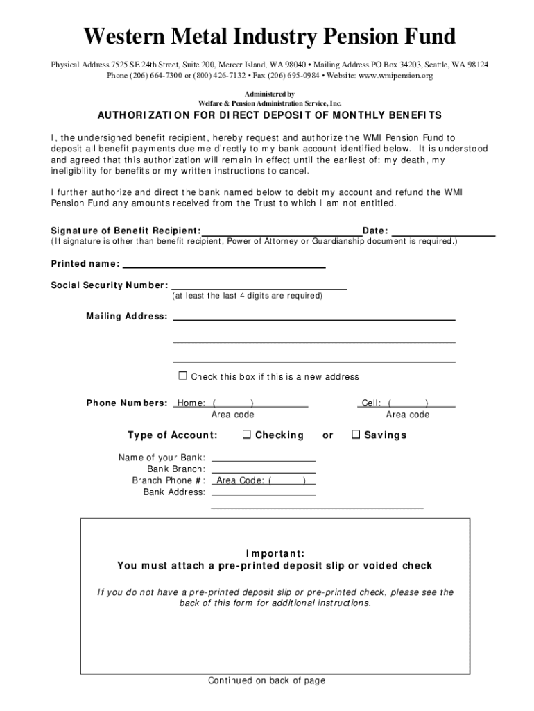 Western Metal Industry Pension Fund Physical Addre  Form