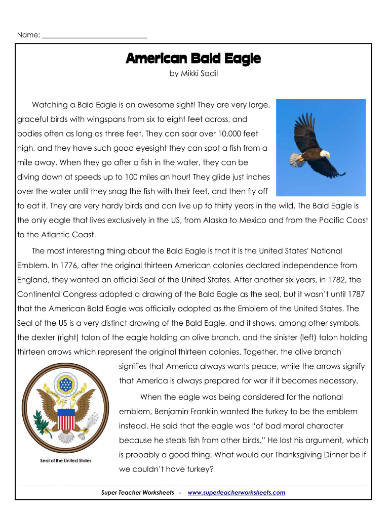 American Bald Eagle Super Teacher Worksheets  Form