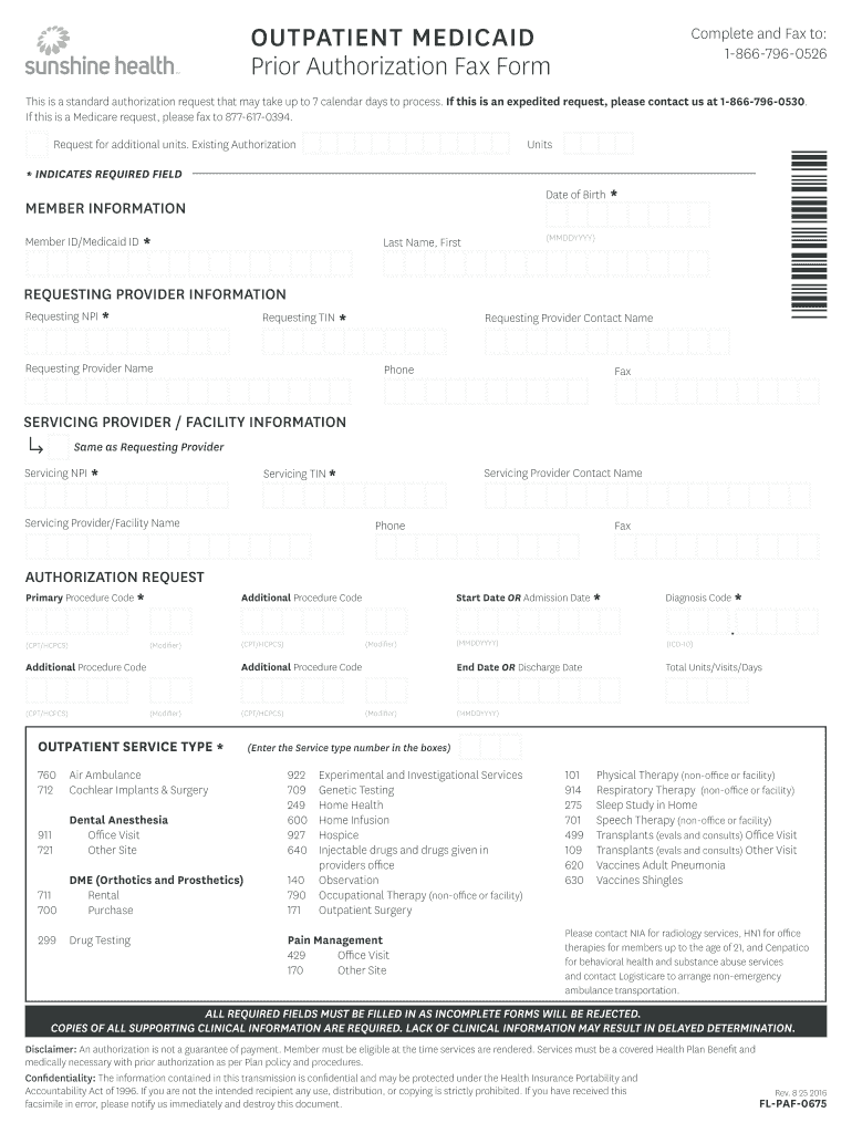  Flordia Outpatient Medicaid Prior Authorization Fax Form Outpatient Medicaid Prior Authorization Fax Form 2016