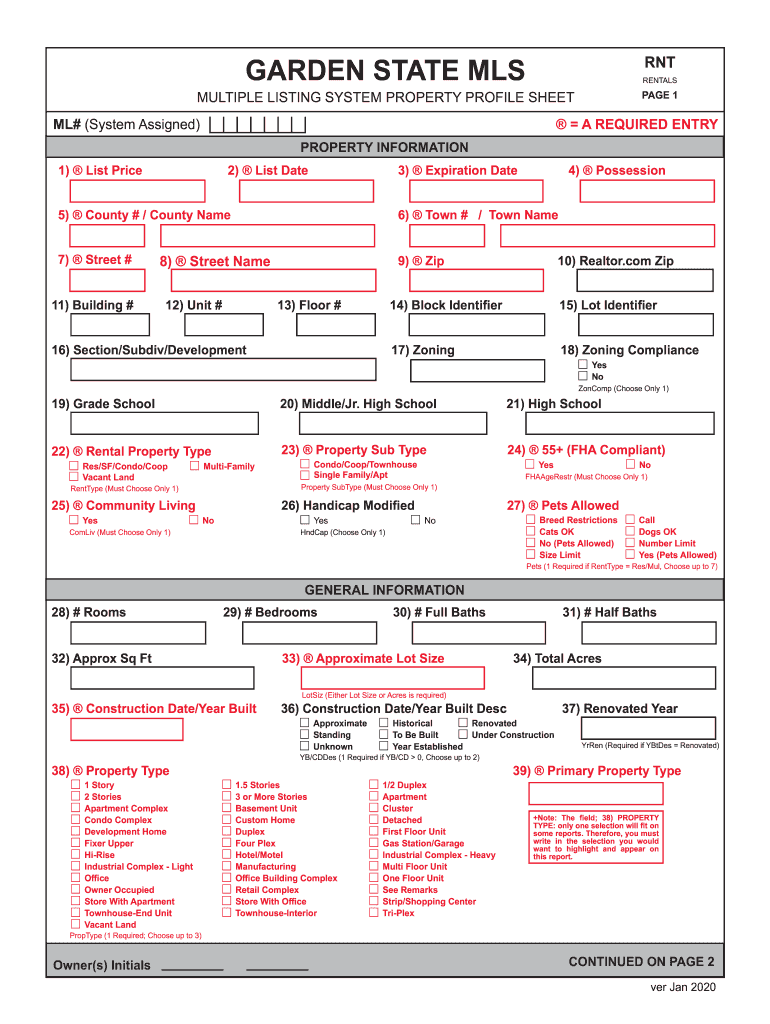 Listing Input Sheets Garden State MLS Forms Site Gsmls