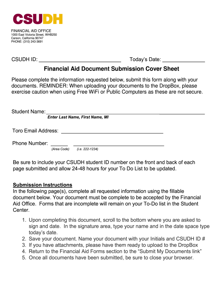  Financial Aid Document Submission Cover Sheet 2020-2024