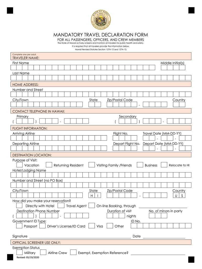 Hawaii Travel Declaration Form