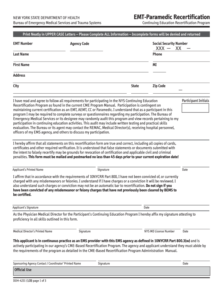 Get and Sign DOH 4231 EMT Paramedic Recertification  Form