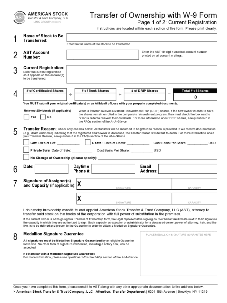 Transfer of Ownership with W9 Form Page 1 of 2 Cu