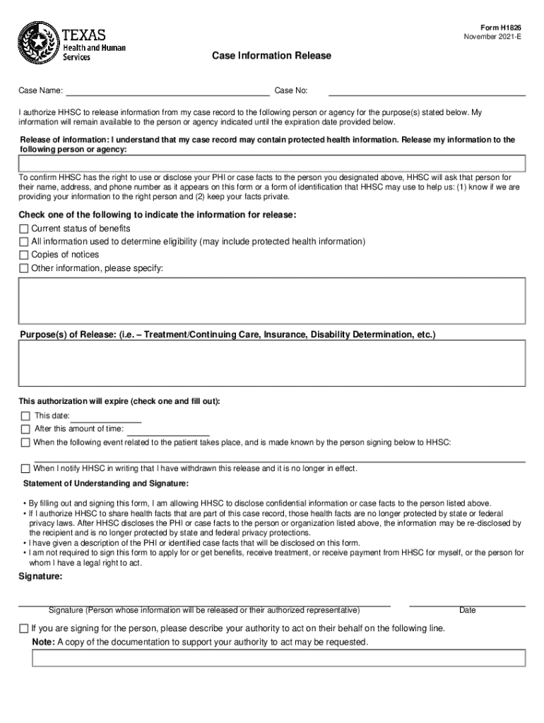  Case Information Release Form H1826 2021-2024