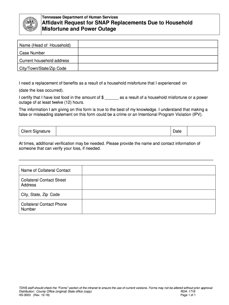 Affidavit Request for Snap Replacement  Form
