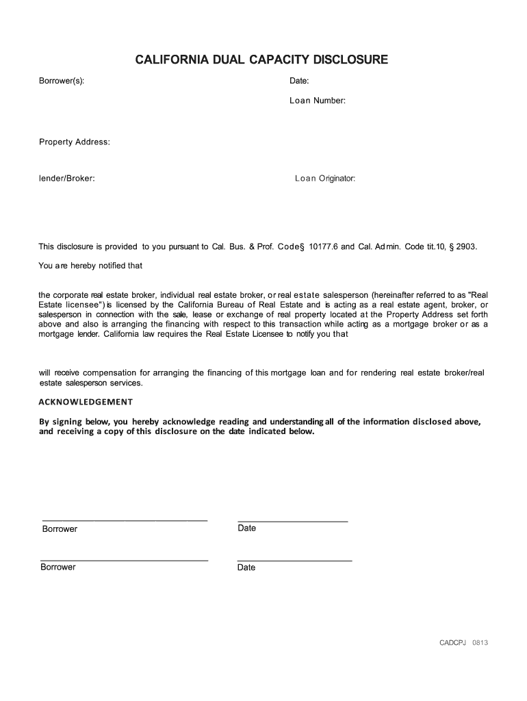 Dual Capacity Disclosure California  Form