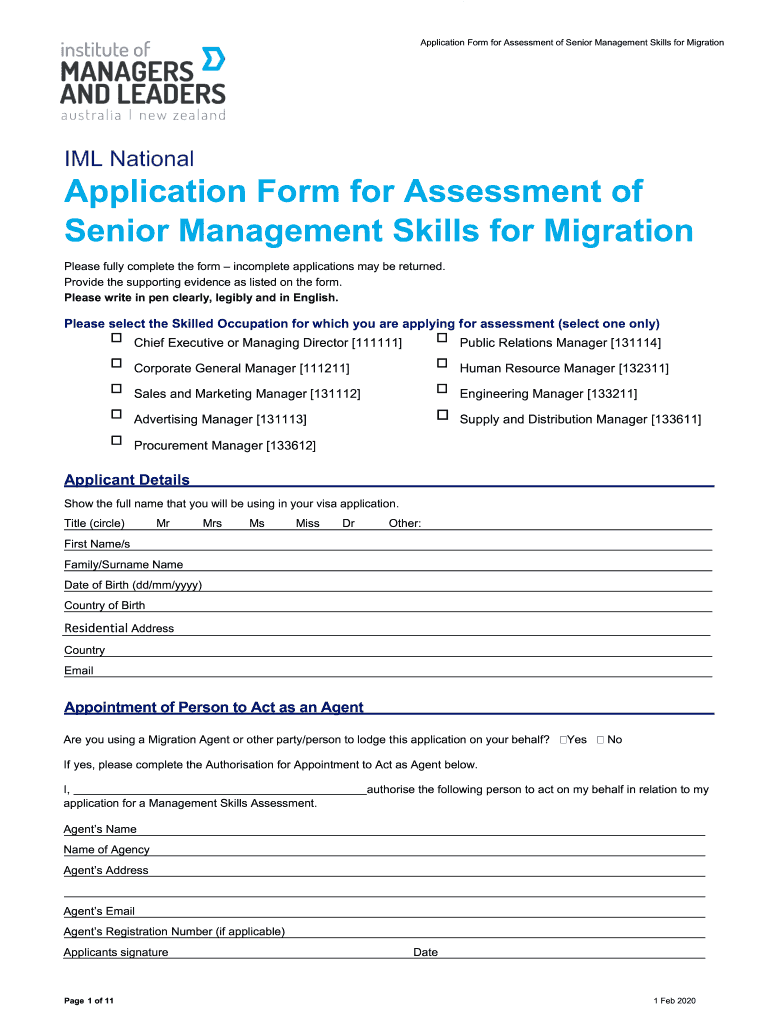 Application Form for Assessment of Senior Management Skills