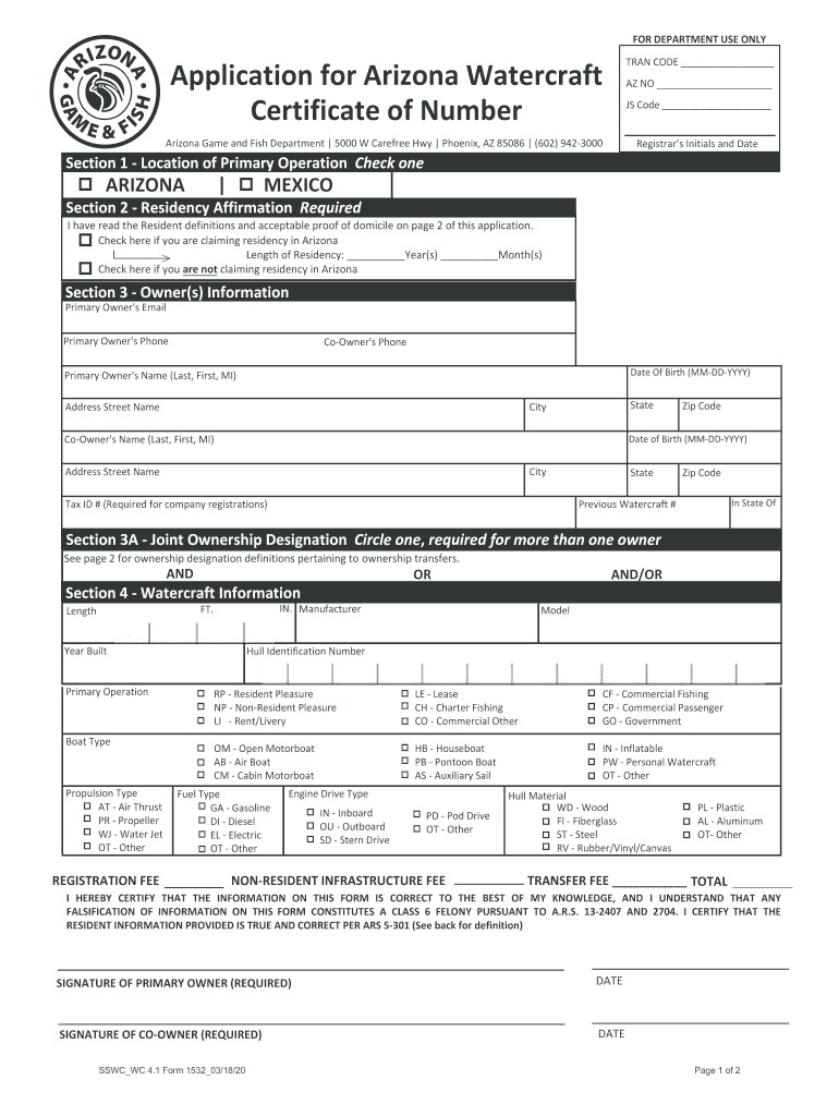 Application for Arizona Watercraft Certificate of Amazon S3  Form