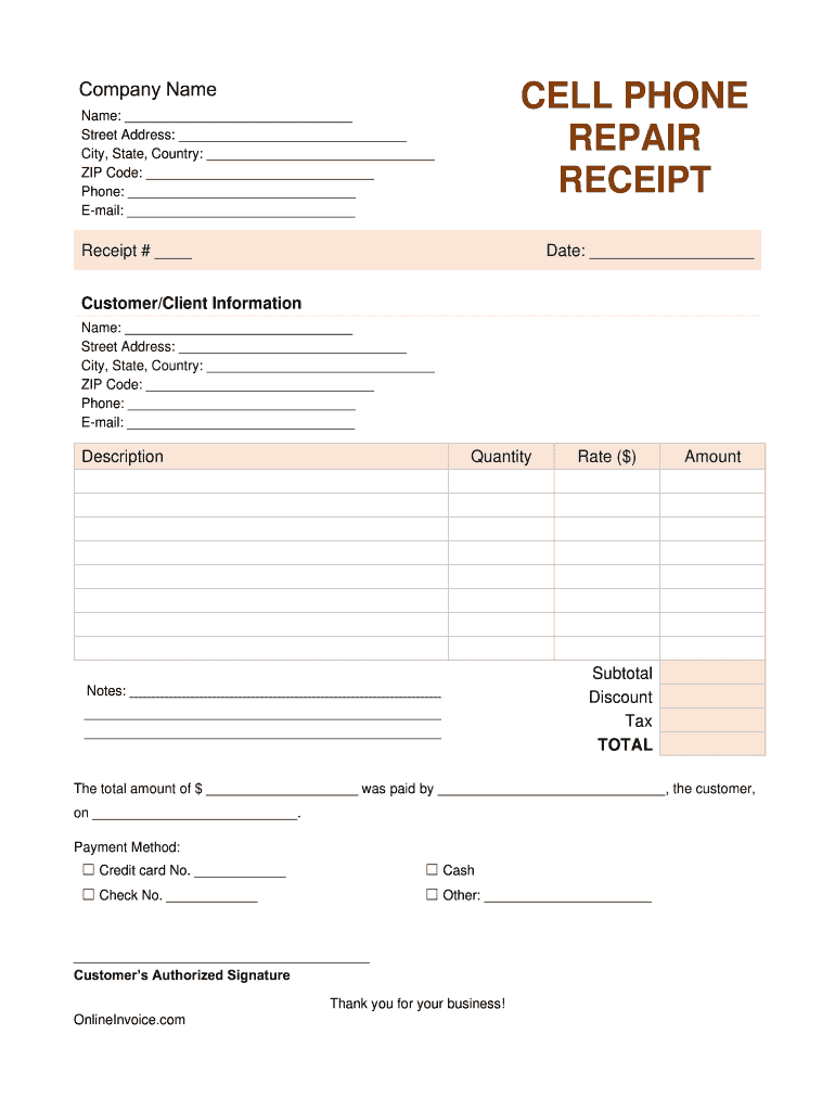 Phone Repair Receipt  Form