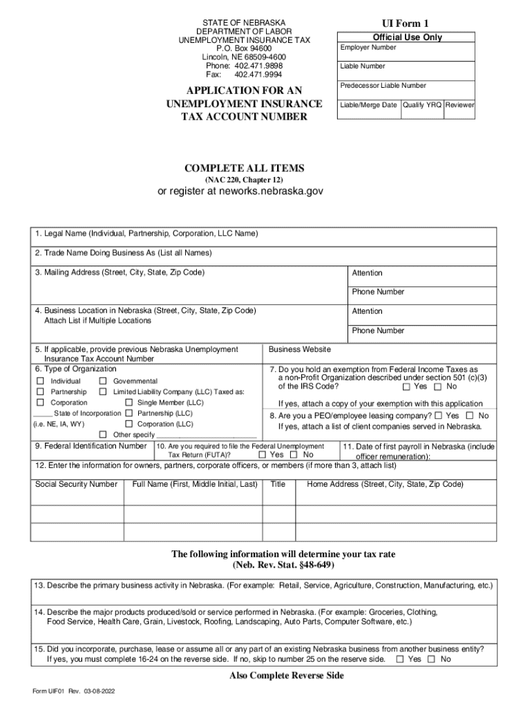  Nebraska Unemployment Insurance Tax Application 2022-2026