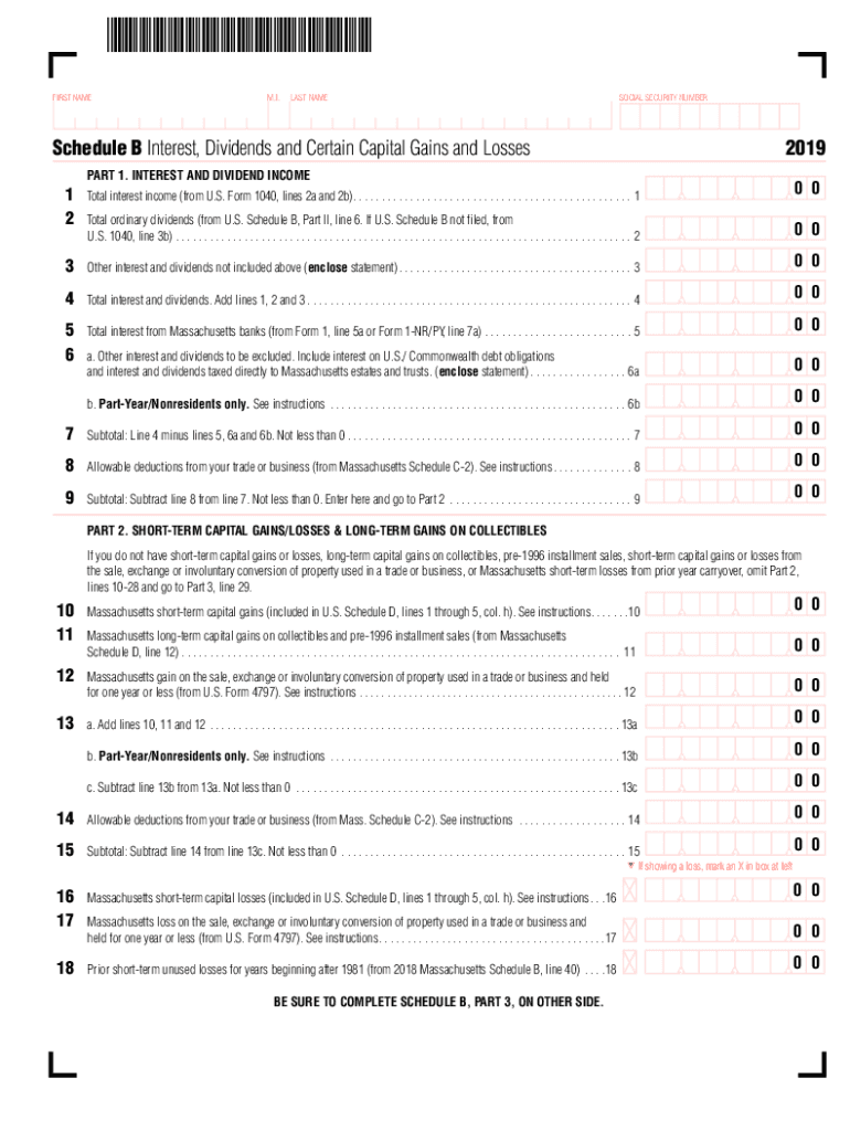 Massachusetts Schedule B 20192024 Form Fill Out and Sign Printable