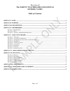 Pto Bylaws Template  Form