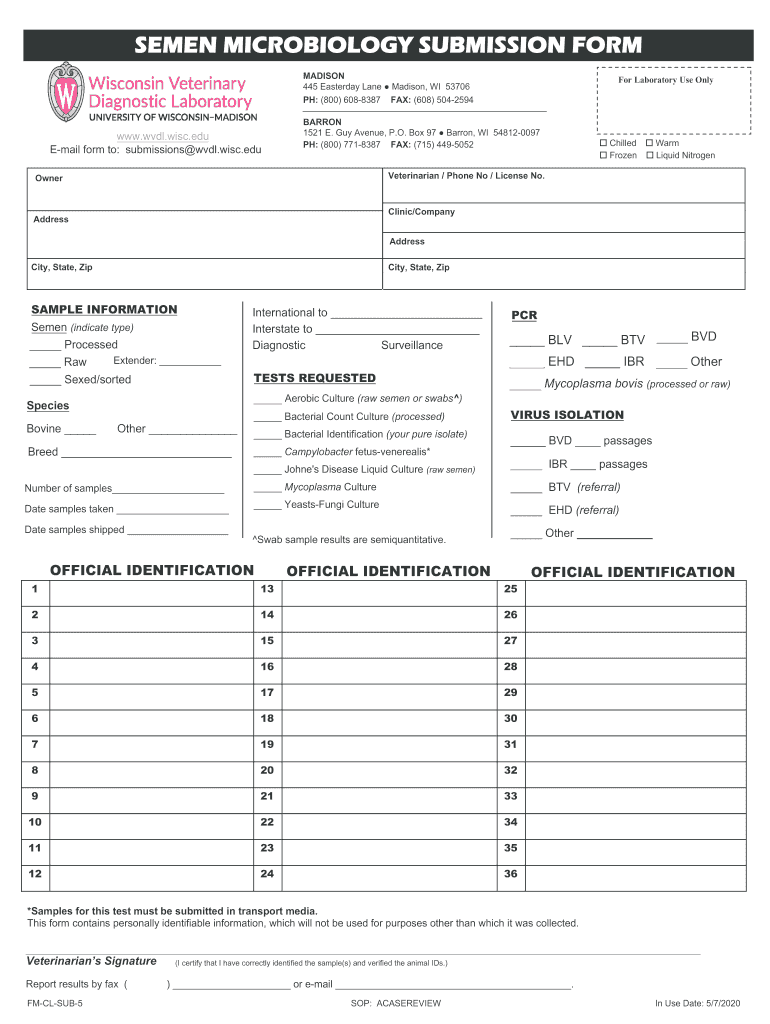  Semen Microbiology Diagnostics Form 2020-2024