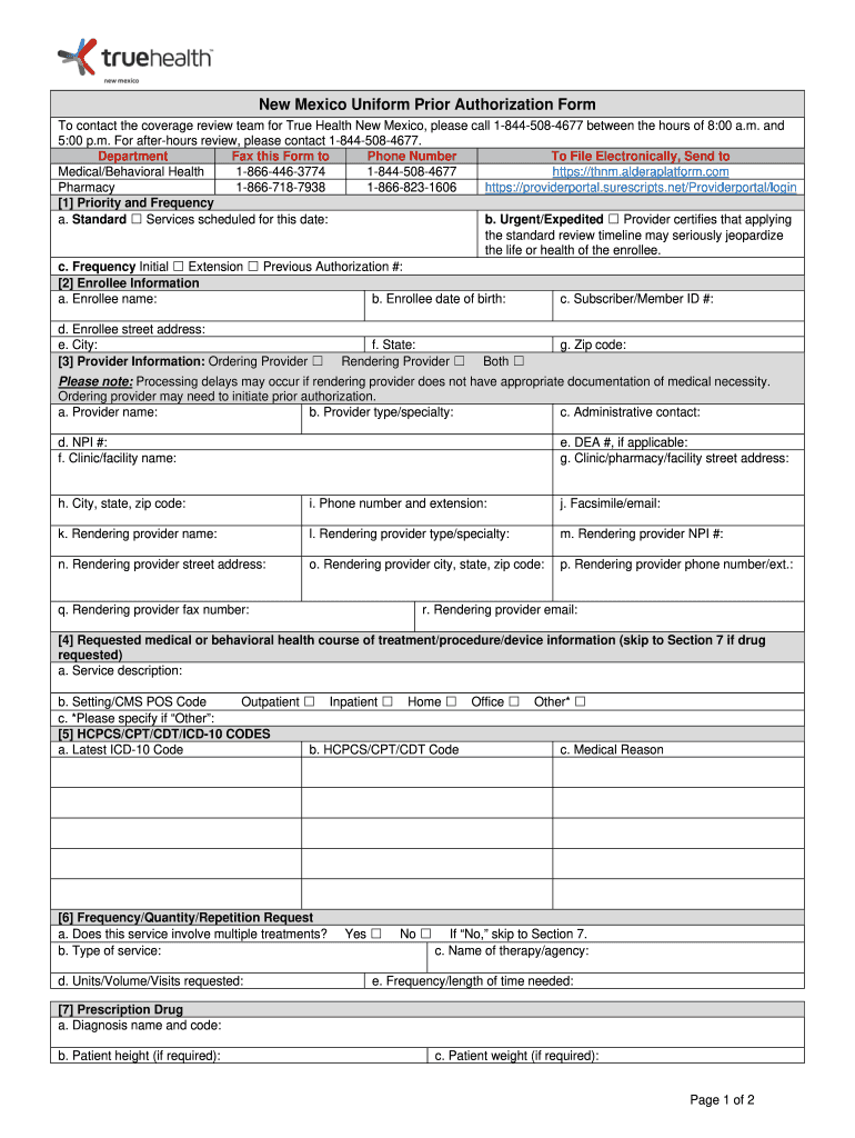 True Health Prior Authorization Form