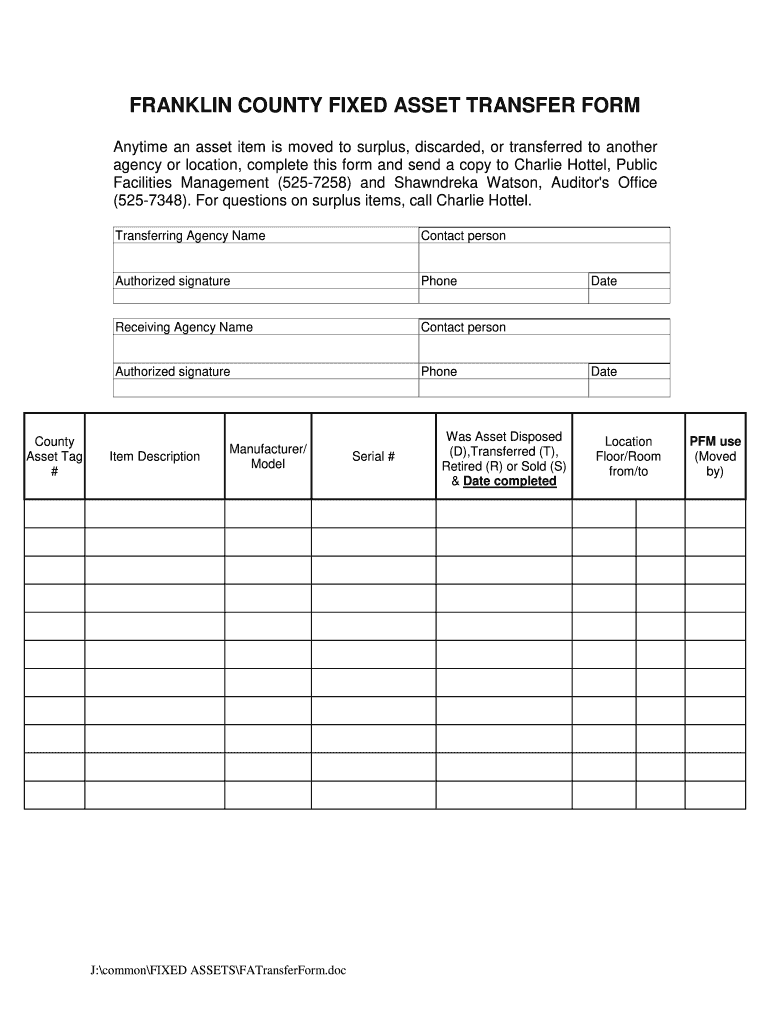  FRANKLIN COUNTY FIXED ASSET TRANSFER FORM 2013-2024