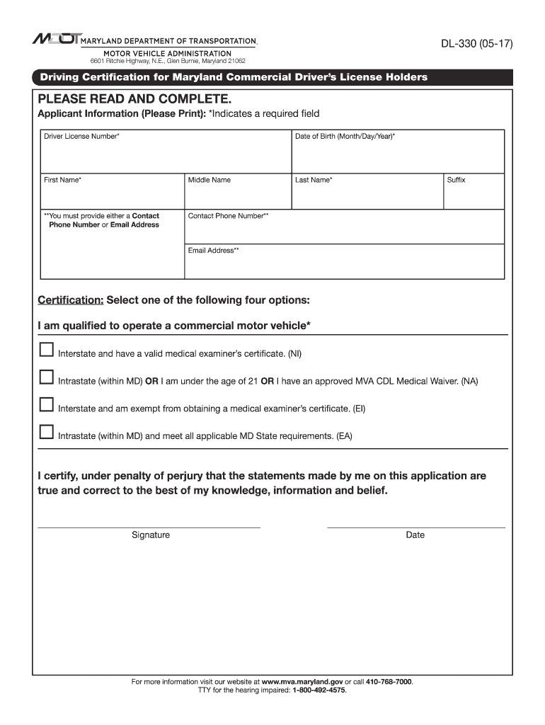 Driving Certification for Maryland Commercial Driver&#039;s License Holders Driving Certification for Maryland Commercial Driver  Form