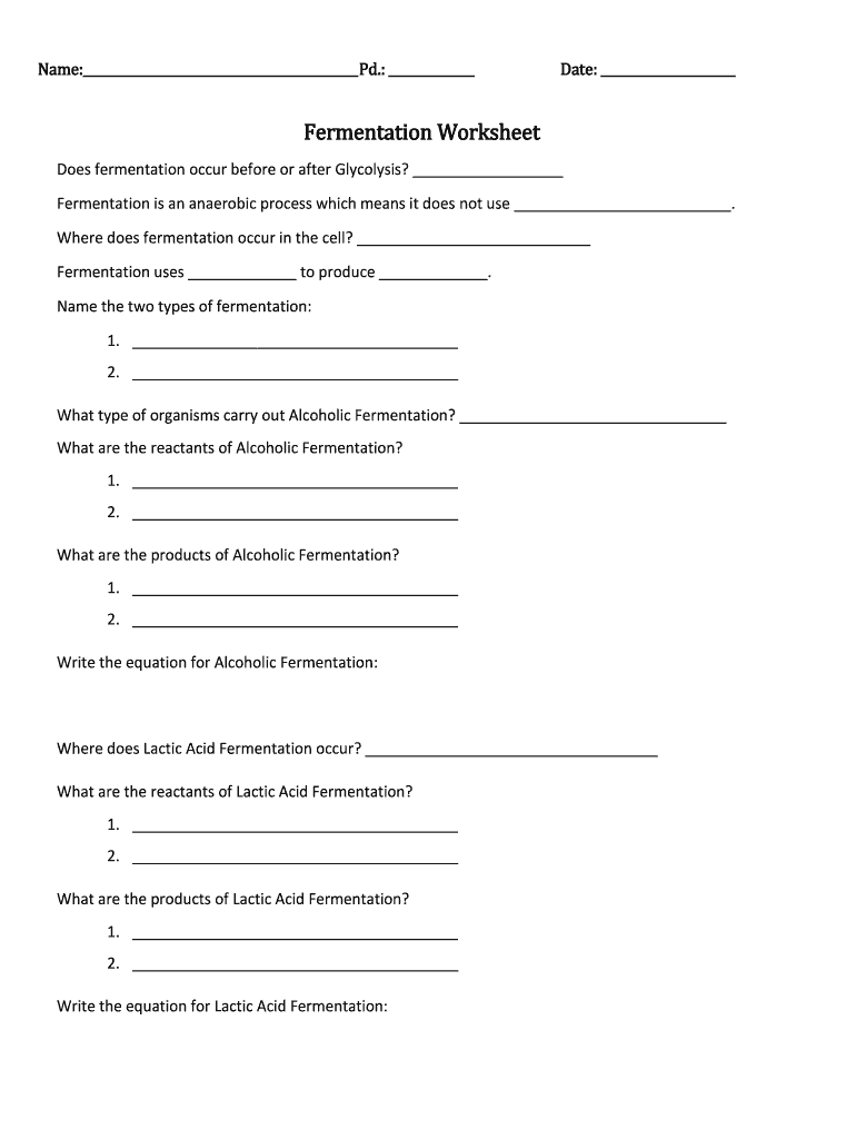 Fermentation Worksheet  Form