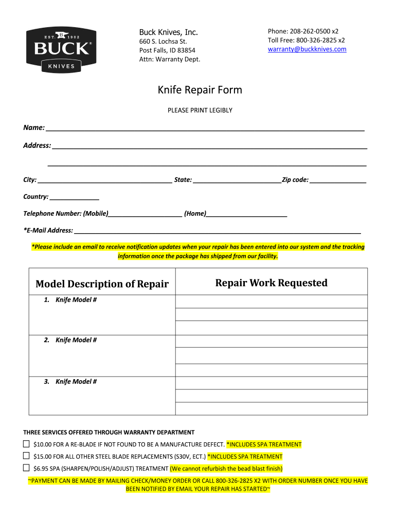 Buck Warranty Form