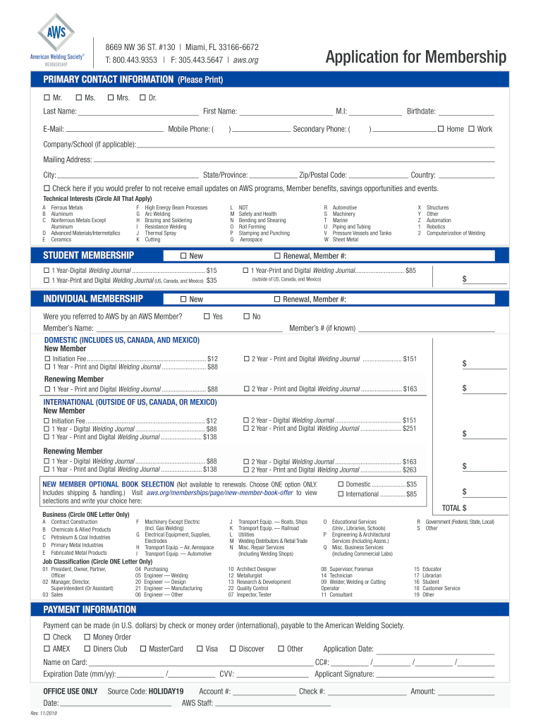  Individual Membership Application American Welding Society 2019