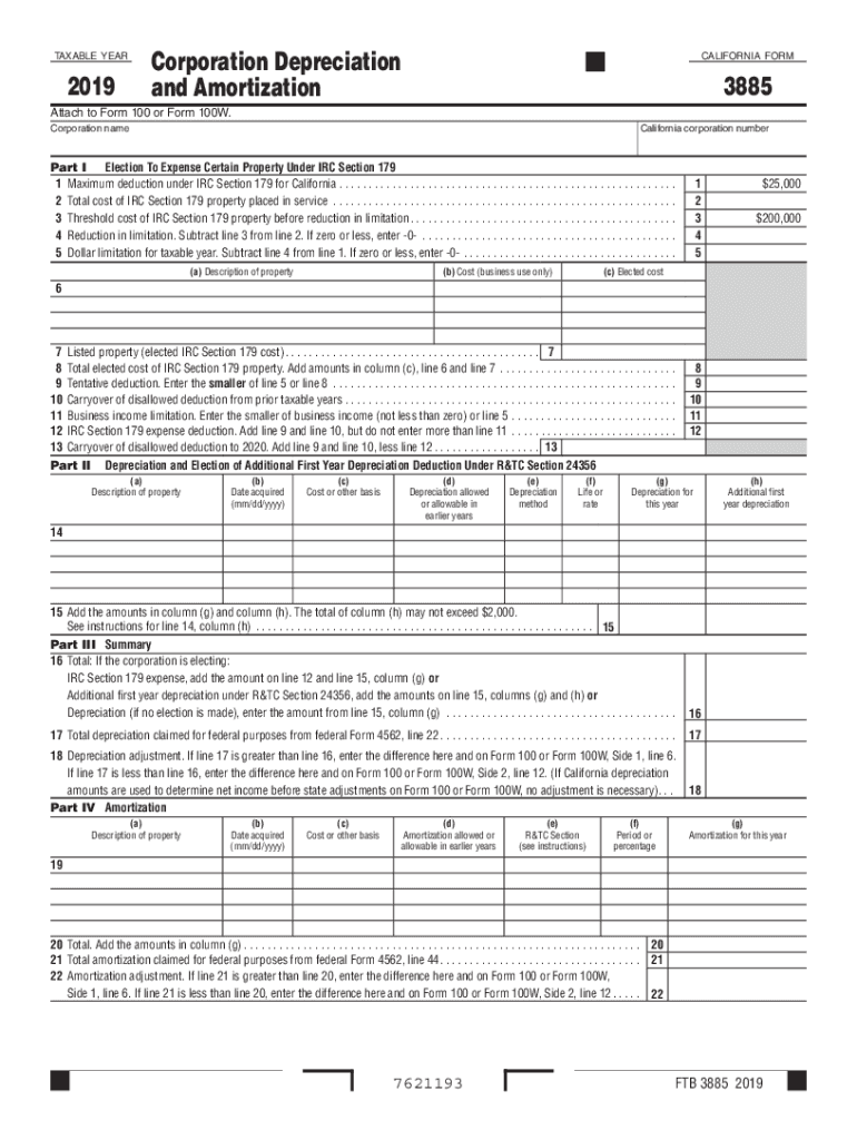 Get and Sign 3885 Corporation Depreciation and Amortization 3885, Corporation Depreciation and Amortization 2019-2022 Form