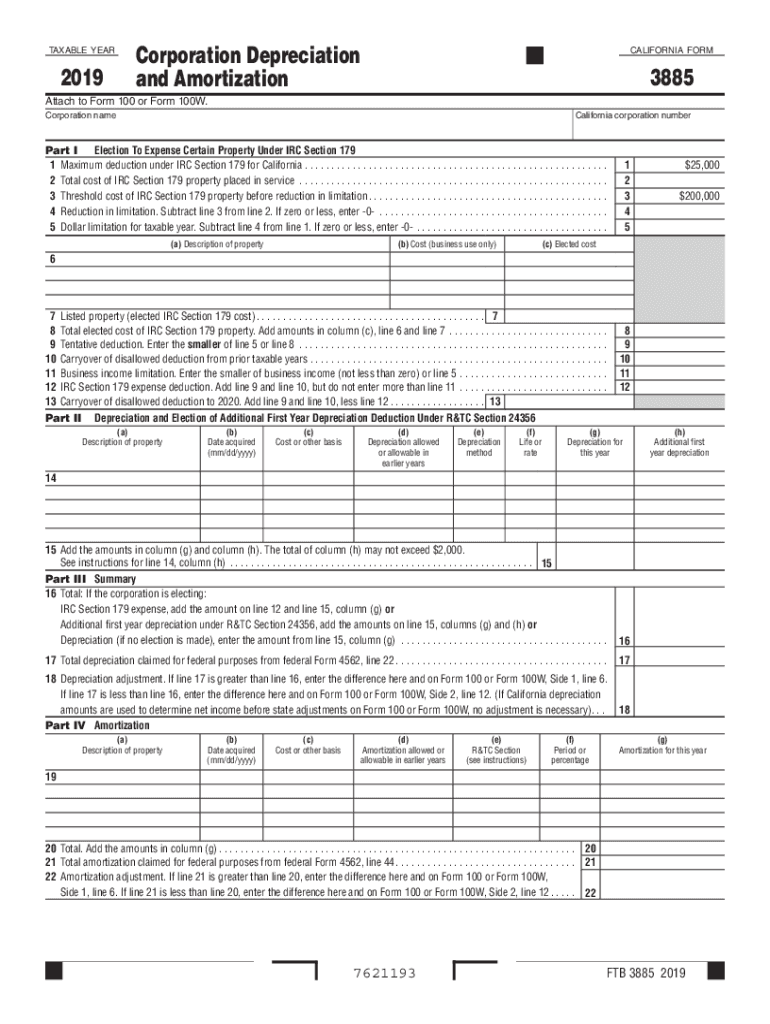  3885 Corporation Depreciation and Amortization 3885, Corporation Depreciation and Amortization 2019