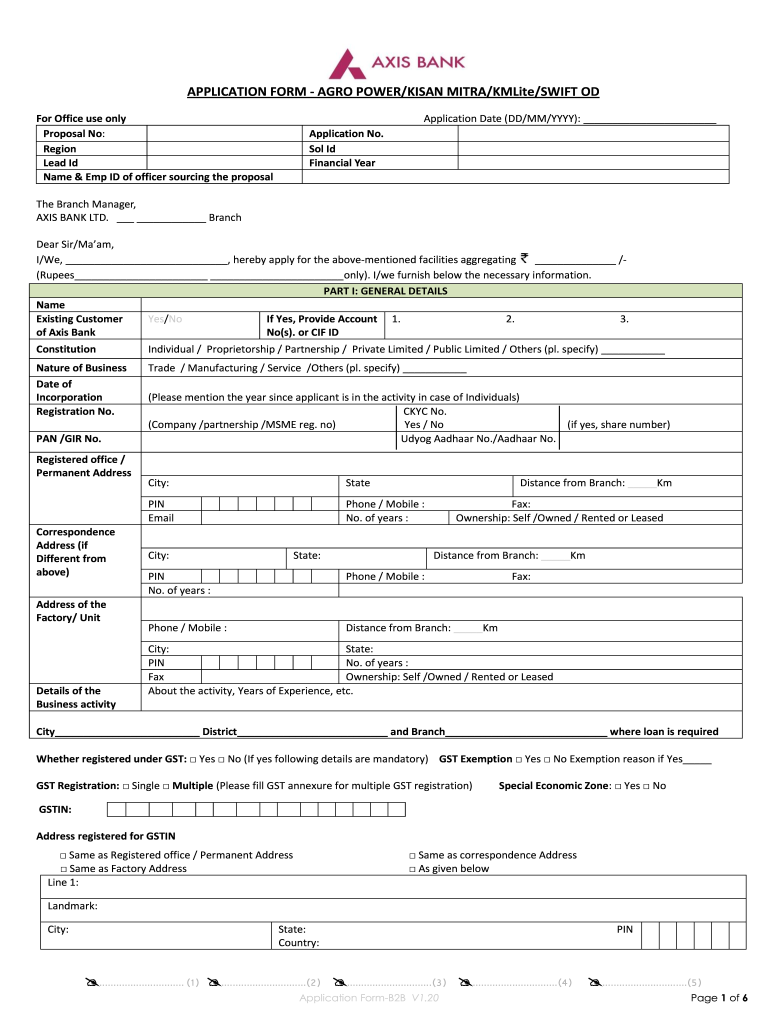  APPLICATION FORM AGRO POWERKISAN Axis Bank 2020-2024