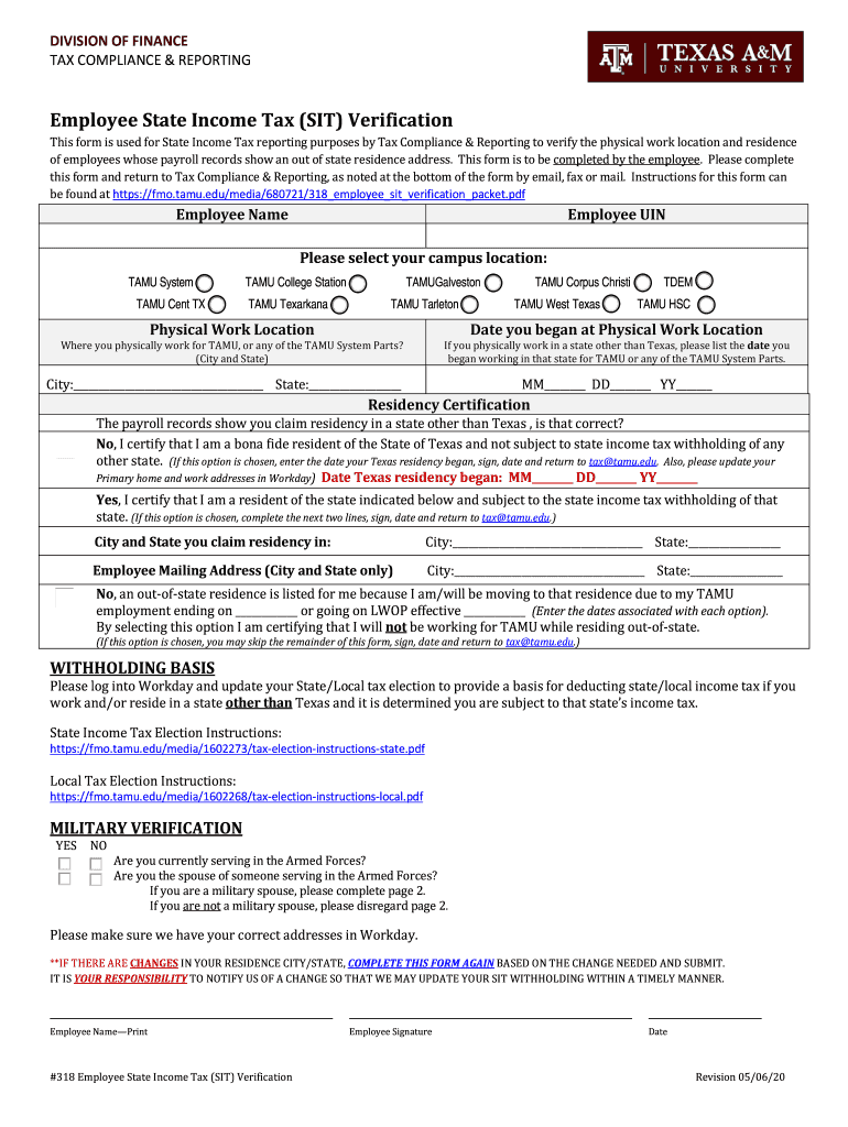  Employee State Income Tax Texas A&M University 2020-2024