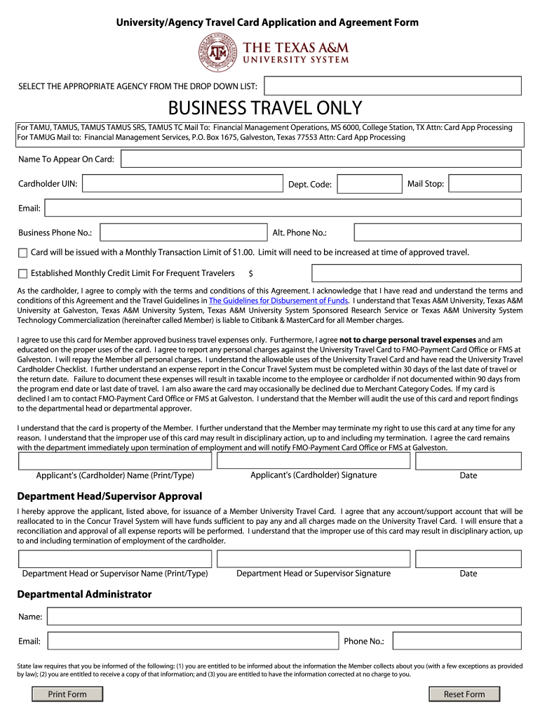 Business Travel Only Financial Management Operations  Form