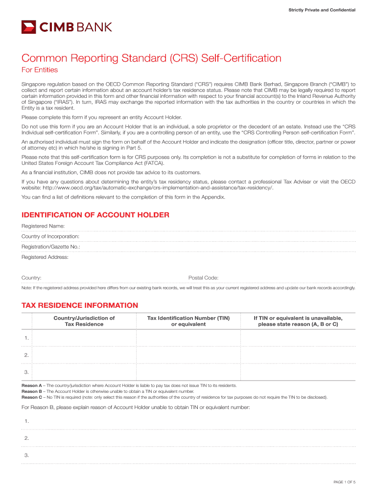 Common Reporting Standard CRS Self CIMB Bank  Form