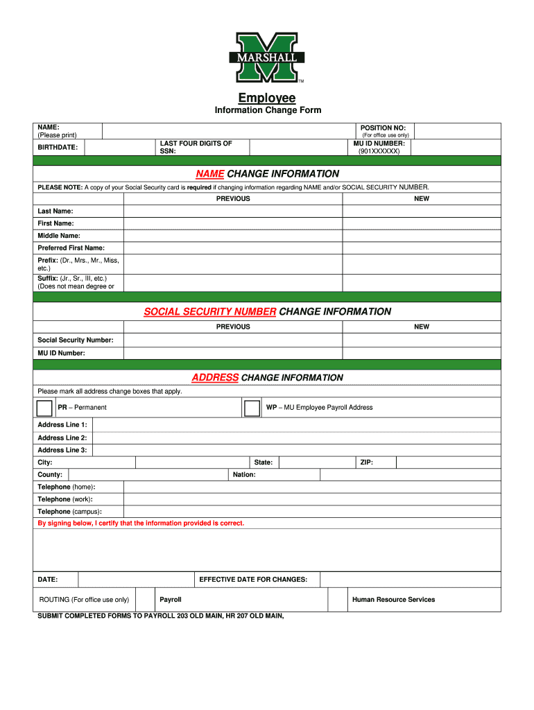 Employee Information Change Form Marshall University