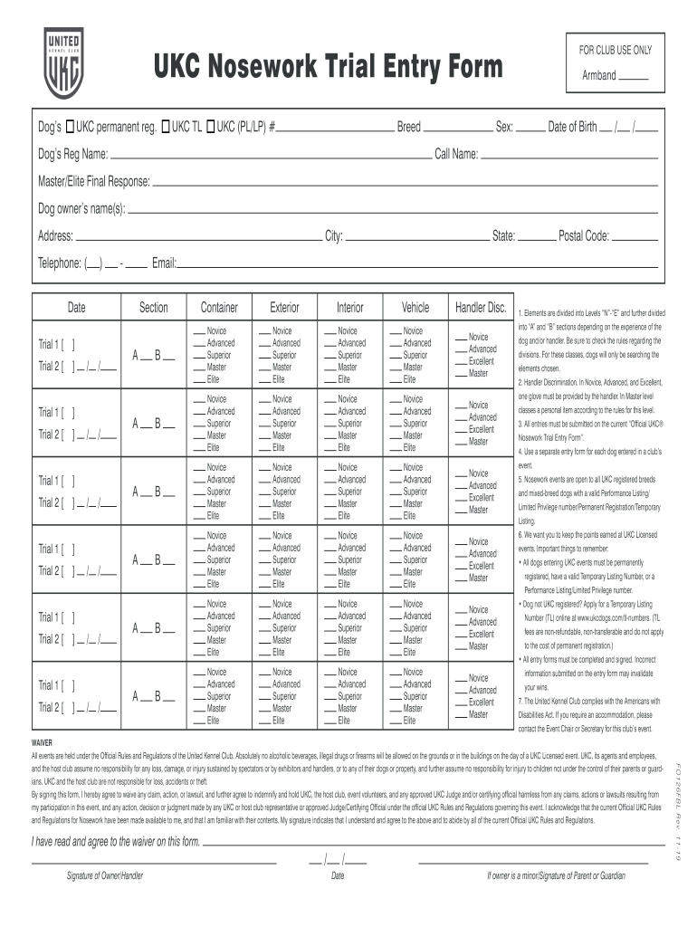  UKC NOSEWORK OFFICIAL JUDGE APPRENTICE FORM 2019-2024