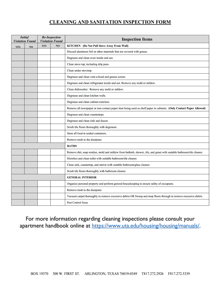  School Cleaning Inspection Checklist 2020-2024