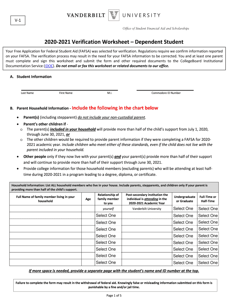  Dependent Student Verification WorksheetForms & Policies 2020-2024