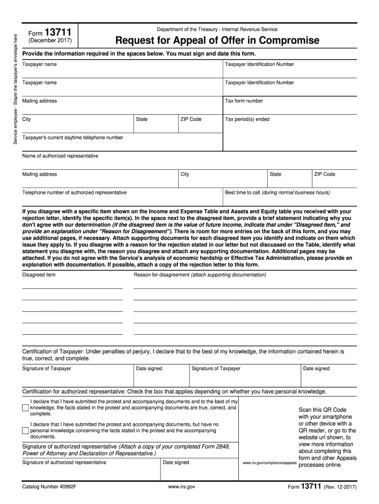  Form 13711 Rev 12 Request for Appeal of Offer in Compromise 2017-2024