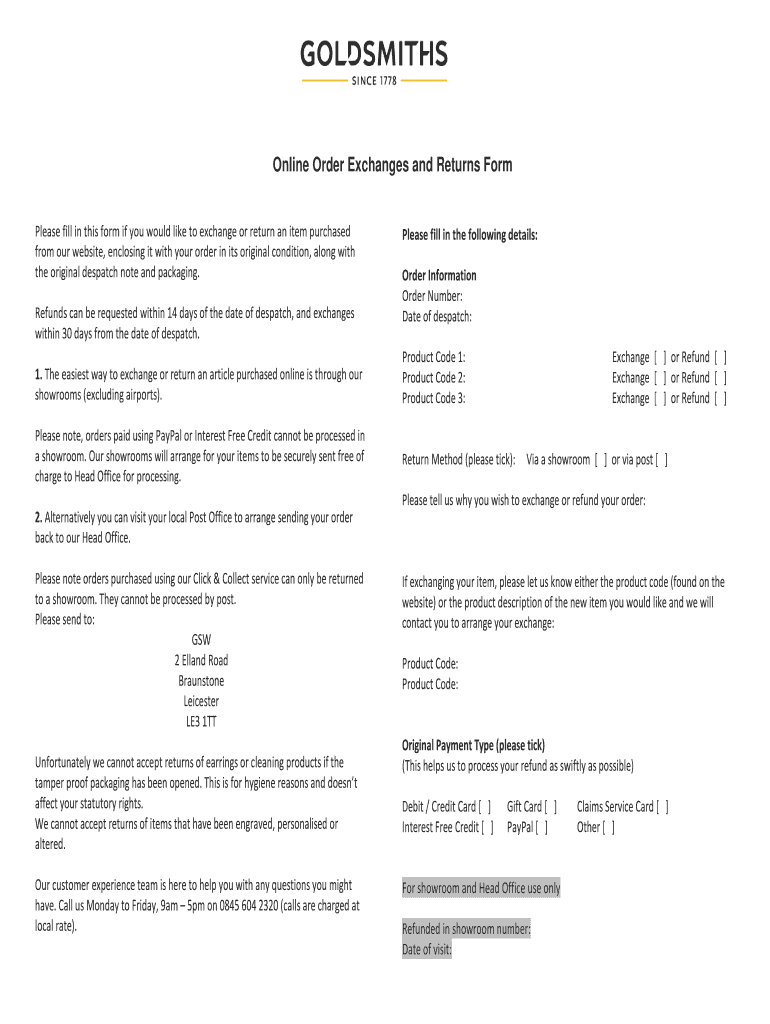 Goldsmiths Returns  Form