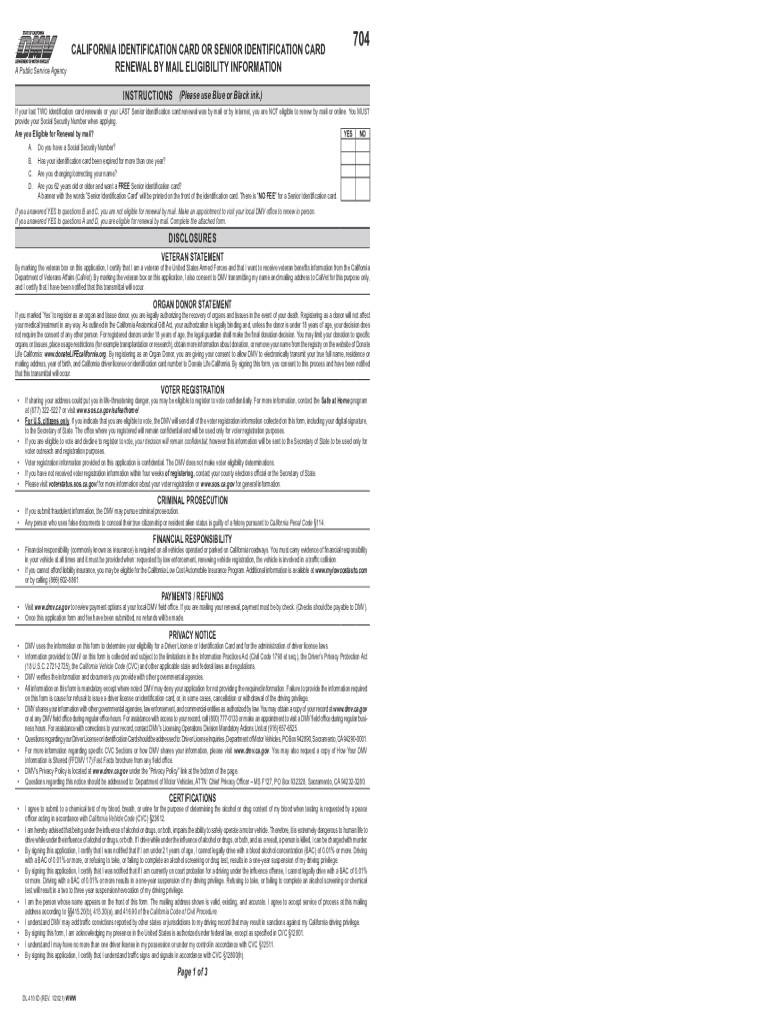 California Identification Card Renewal  Form