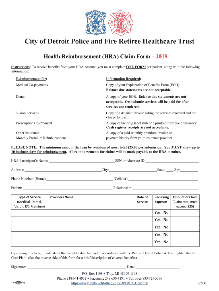 City of Detroit PF HRA Claim FormVMT Comment