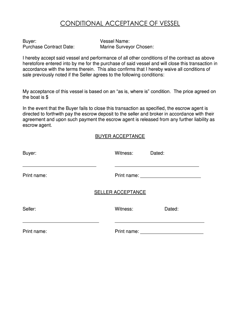 CONDITIONAL ACCEPTANCE of VESSEL Form