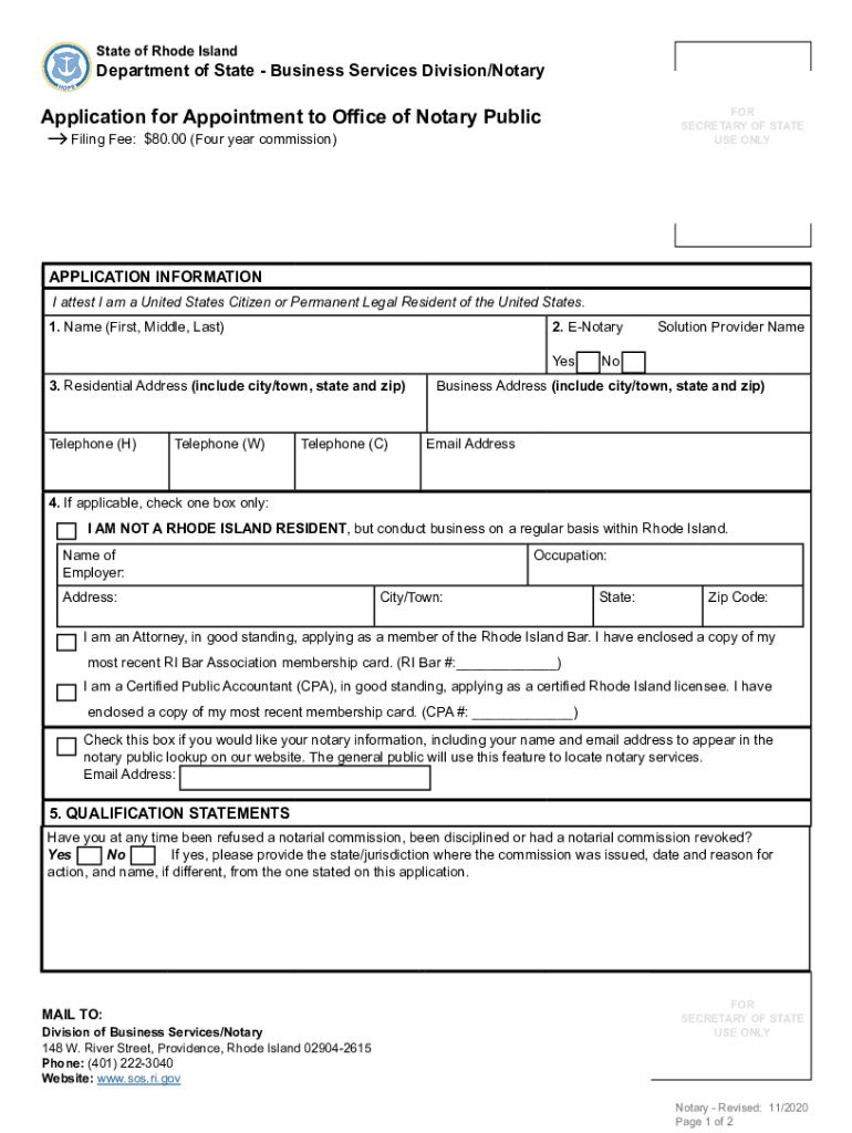  Application Notary Form 2020-2024