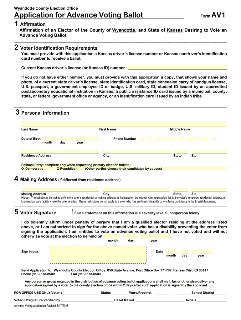  Application for Advance Ballot by Mail Kansas Secretary of 2018-2024