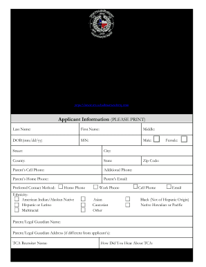 Texas Challenge Academy Application  Form