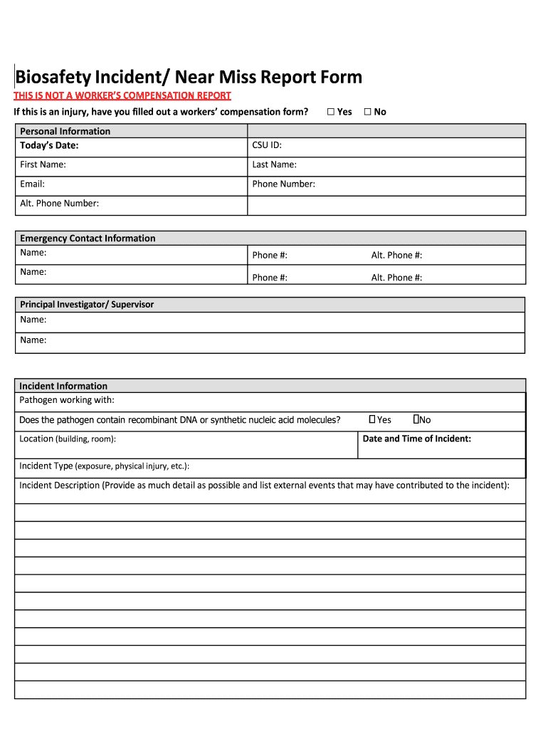 Get and Sign Biosafety Incident near Miss Report Form 2019-2022