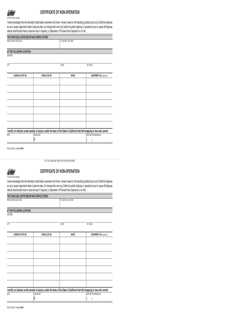 Certificate of Non OperationPlanned Non Operation Certification  Form