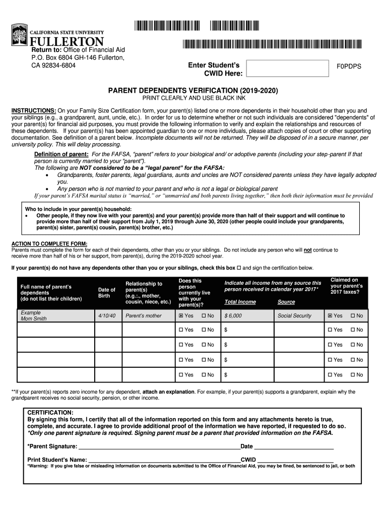  *PARENT DEPENDENTS VERIF* 2019-2024