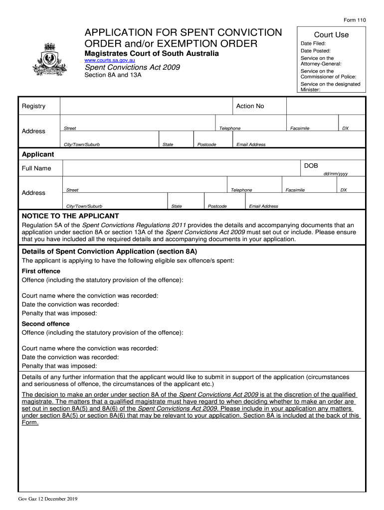  Form 110 Spent Conviction Fill Online, Printable, Fillable 2019-2024