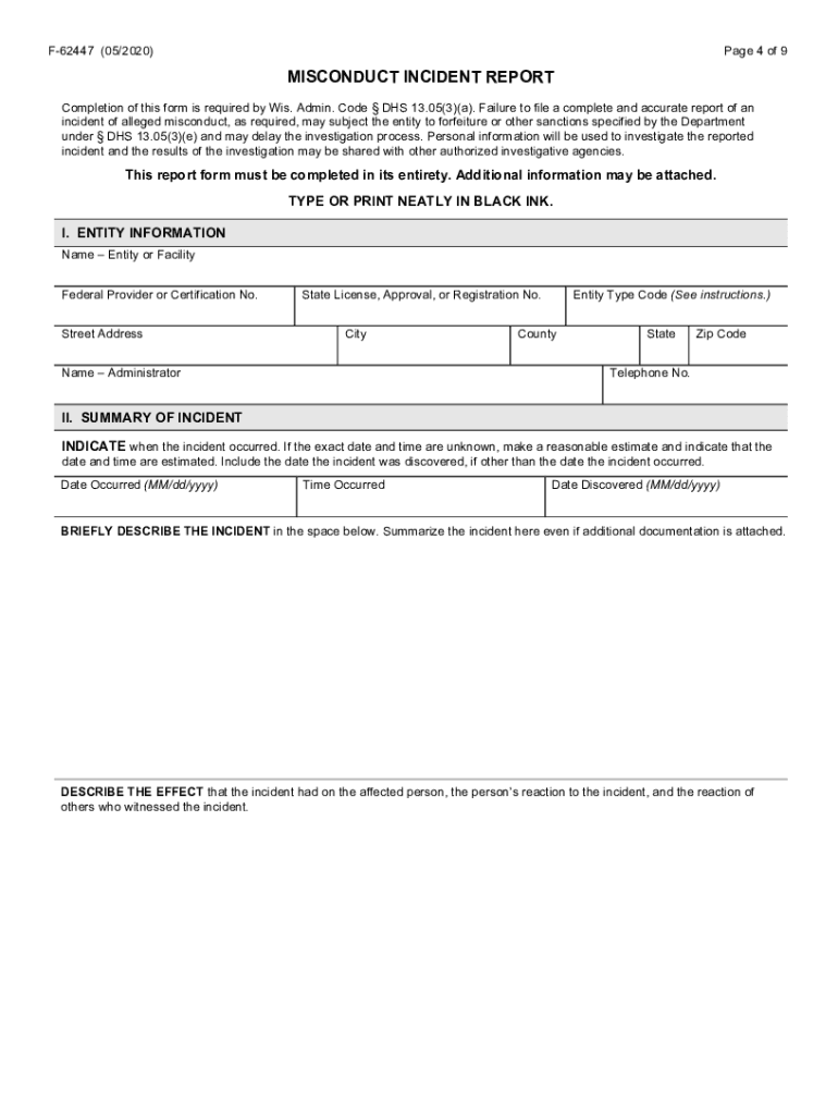 Misconduct Incident Report Misconduct Incident Report  Form