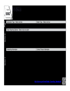 Form 5092 Application for Online Dealer's Monthly Sales Report Filing