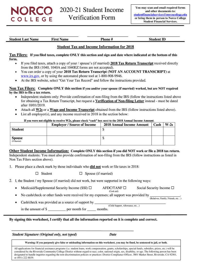  Norco College Form 2020-2024