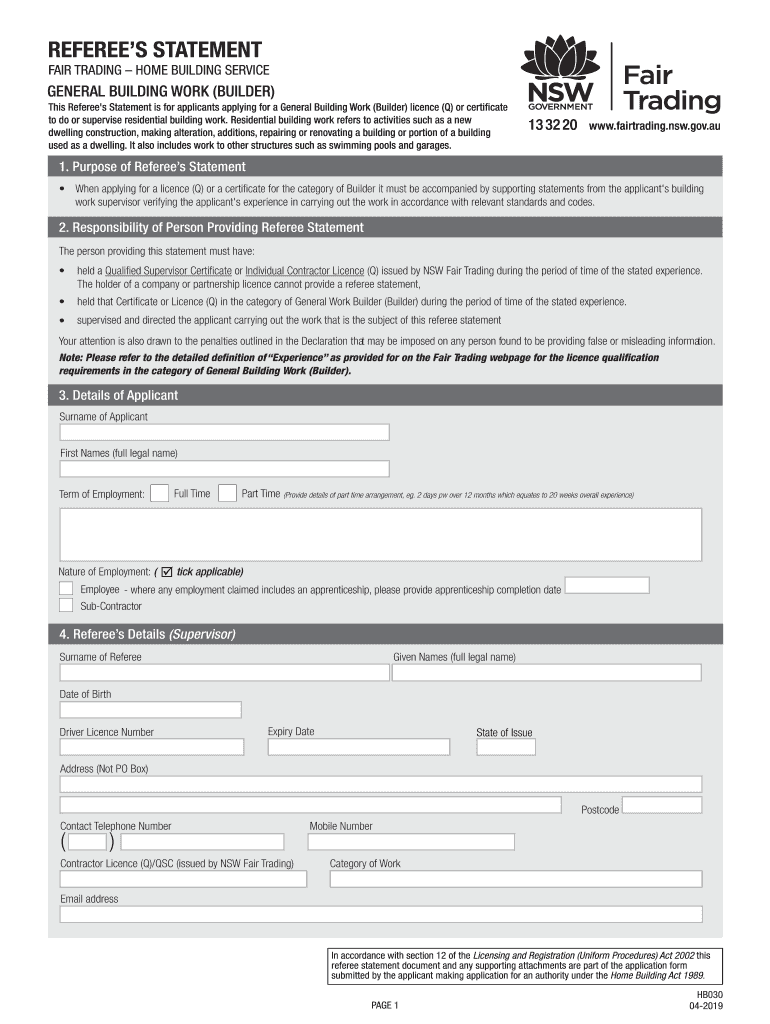 Referees Statement Fill Online, Printable, Fillable, Blank  Form